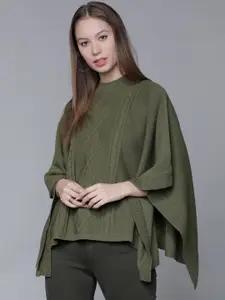 Tokyo Talkies Women Olive Green Self Design Pullover