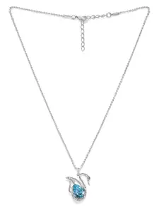 Mahi Silver-Toned Rhodium-Plated Swarovski Crystal Duck Pendant with Chain