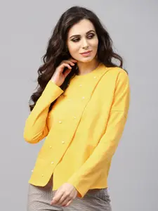 SASSAFRAS Women Yellow Beaded Wrap Sweatshirt