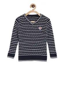 MINI KLUB Boys Navy Blue & White Striped Pullover Sweater