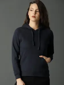 Roadster Women Navy Blue Solid Hooded Sweatshirt