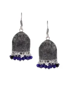 Silvermerc Designs Silver-Plated & Blue Oxidised Circular Jhumkas
