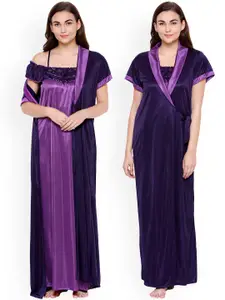 Secret Wish Women Purple Solid Set of 2 Nightdress with Robe HC-E105