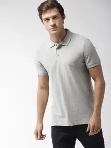 FOREVER 21 Men Grey Melange Solid Polo Collar T-shirt