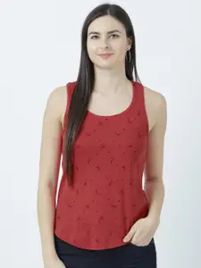 Huetrap Women Red Printed Tank Pure Cotton Top