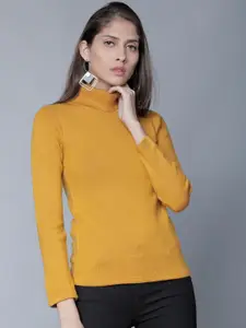 Tokyo Talkies Women Mustard Solid Pullover