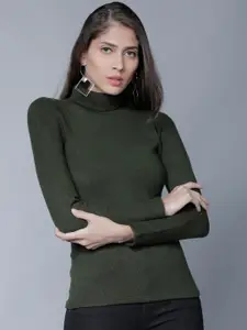 Tokyo Talkies Women Olive Green Solid Pullover