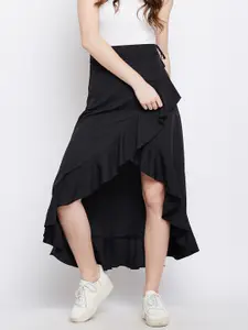 Berrylush Women Black Solid Ruffled Maxi Skirt