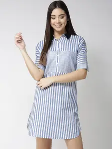 Style Quotient Women Blue & White Striped Shirt Dress