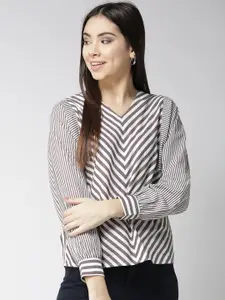 Style Quotient Women Taupe & White Striped Top