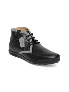Red Chief Men Black Solid Leather Mid-Top Derbys