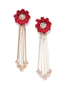 Jewels Galaxy Red Gold-Plated Stone-Studded Handcrafted Floral Drop Earrings