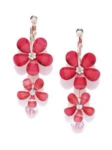 Jewels Galaxy Red Gold-Plated Handcrafted Floral Drop Earrings