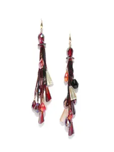 Jewels Galaxy Red & Black Handcrafted Tasseled Contemporary Drop Earrings