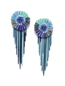 Jewels Galaxy Blue Gold-Plated Tasselled Handcrafted Contemporary Drop Earrings