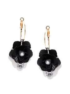 Jewels Galaxy Black Gold-Plated Handcrafted Floral Drop Earrings