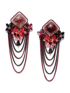 Jewels Galaxy Red & Black Gold-Plated Handcrafted Contemporary Drop Earrings