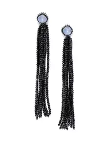 Jewels Galaxy Black Handcrafted Tasselled Contemporary Drop Earrings
