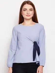 Oxolloxo Women Blue Solid Pure Cotton Top