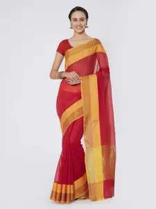Kvsfab Red & Yellow Silk Cotton Woven Design Saree