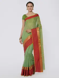 Kvsfab Green & Red Silk Cotton Woven Design Saree