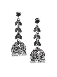 Bamboo Tree Jewels Black & Silver-Toned Handcrafted Dome Shaped Jhumkas