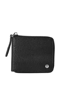 Eske Men Black Solid Zip Around Leather Wallet