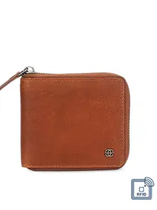 Eske Men Brown Solid Zip Around Leather Wallet