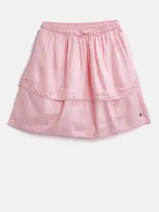 Gini and Jony Girls Pink Layered A-Line Skirt