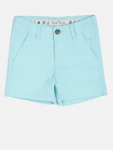Palm Tree Boys Blue Solid Campus Fit Regular Shorts