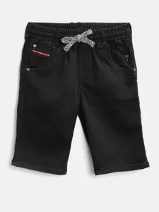 Palm Tree Boys Black Solid Regular Fit Denim Shorts