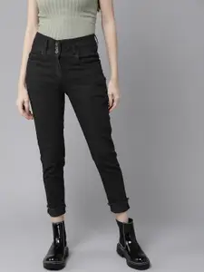 Roadster Women Black Skinny Fit High-Rise Clean Look Stretchable Cropped Jeans
