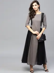 Nayo Grey & Black Colourblocked Maxi Dress