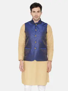 Wintage Men Blue Woven Design Nehru Jacket