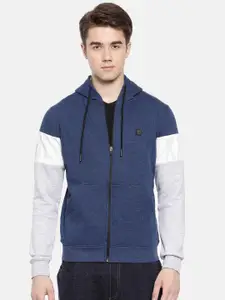 Proline Active Men Navy Blue & Grey Colourblocked Hooded Sweatshirt