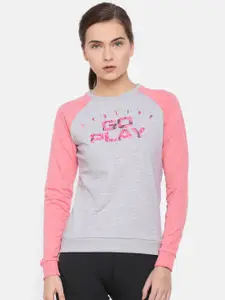 Proline Active Women Grey & Pink Printed Sweatshirt