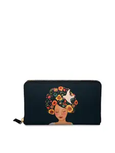 DailyObjects Navy Blue Printed Zip Around Wallet