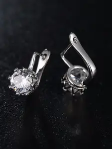 OOMPH Silver-Plated CZ-Studded Handcrafted Contemporary Studs