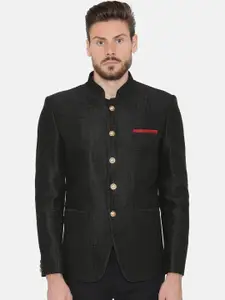 Wintage Men Black Self-Design Tailored fit Single-Breasted Party Blazer