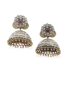 AccessHer Silver-Plated & Gold-Toned Oxidised Dome Shaped Jhumkas