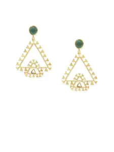 AccessHer Gold-Plated & Green Triangular Drop Earrings