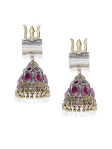 AccessHer  Silver-Plated  & Red Dome Shaped Jhumkas