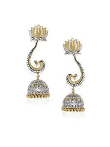 AccessHer Silver-Toned & Gold-Toned Dome Shaped Drop Earrings