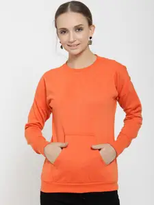 Belle Fille Women Orange Solid Sweatshirt