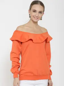 Belle Fille Women Orange Solid Sweatshirt