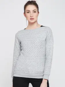 RARE Women Grey Self Design Sweatshirt