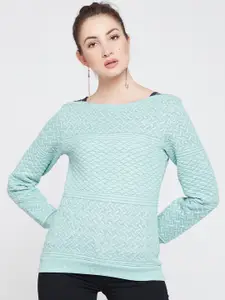 RARE Women Green Self Design Sweatshirt