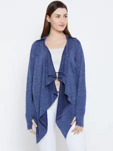 Hypernation Women Blue Solid Open Front Shrug
