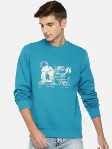 Wildcraft Men Teal Blue Printed Crew Sweatshirt