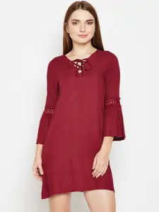 Oxolloxo Women Maroon Solid A-Line Dress